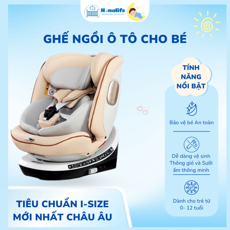 Ghế ngồi ô tô cho bé Honalife xoay 360 độ, linh hoạt điều chỉnh